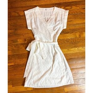 Frame White Eyelet Cotton Mini Wrap Dress Women's XS Size Boho Cottage Core S/S